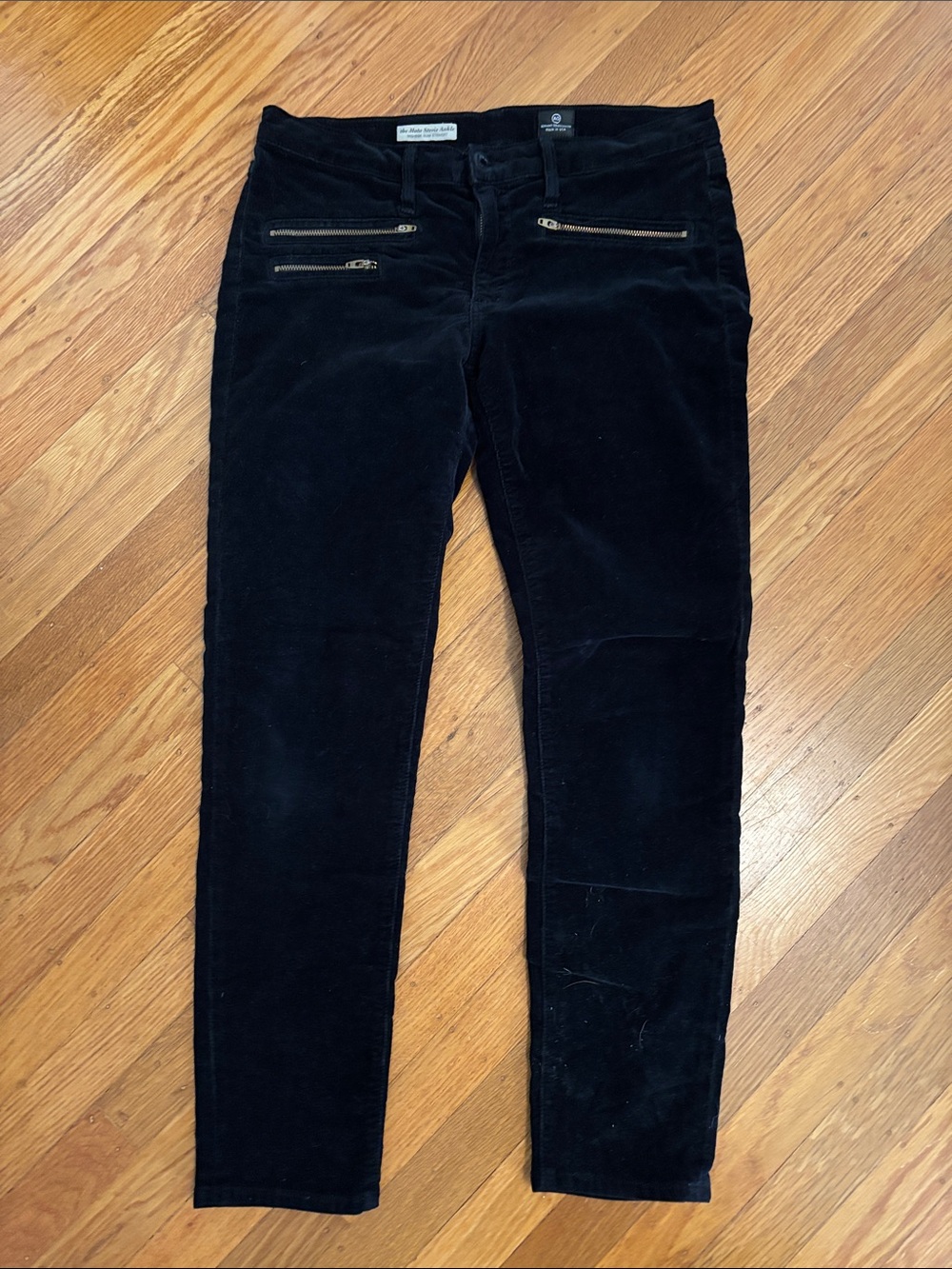 Ag Adriano Goldschmied Black Skinny Moto Jeans with Zip Pockets